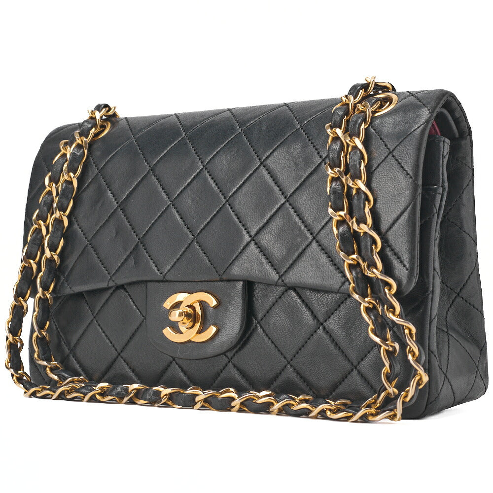 Pre-Owned Chain Shoulder Bag Matlasse Double Flap 23cm Lambskin Black Gold-Tone Hardware, Pre-Owned