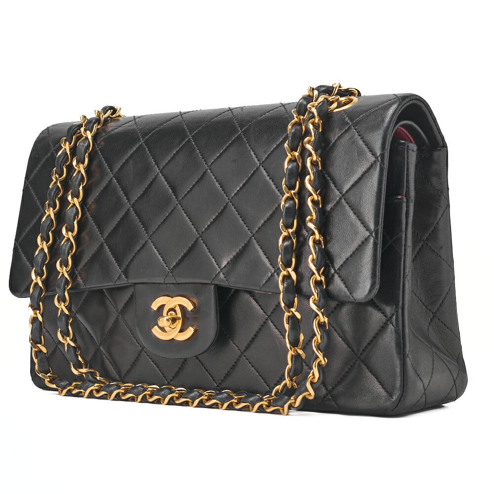 Pre-Owned Shoulder Bag Matlasse Double Flap 25cm Chain Shoulder Lambskin Black Gold-Tone Hardware, Pre-Owned