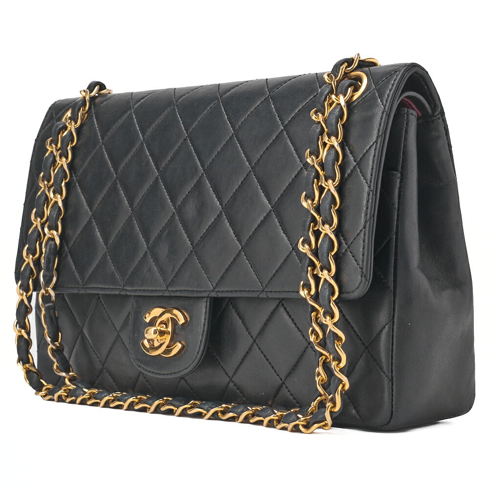 Pre-Owned Chain Shoulder Matlasse Turn Lock Straight Flap Chain Shoulder Lambskin Black Gold-Tone Hardware, Pre-Owned