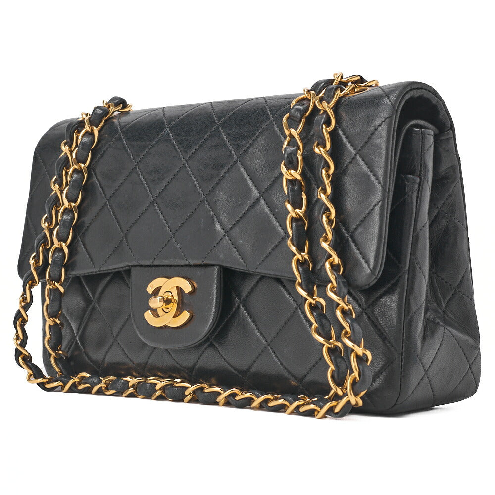 Pre-Owned Chain Shoulder Bag Matlasse Double Flap 23cm Lambskin Black Gold-Tone Hardware, Pre-Owned