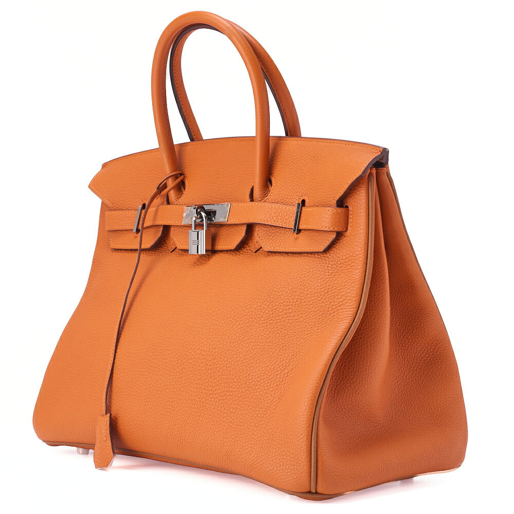 Pre-Owned Birkin 35 Handbag Togo Orange Silver-Tone Hardware, Pre-Owned