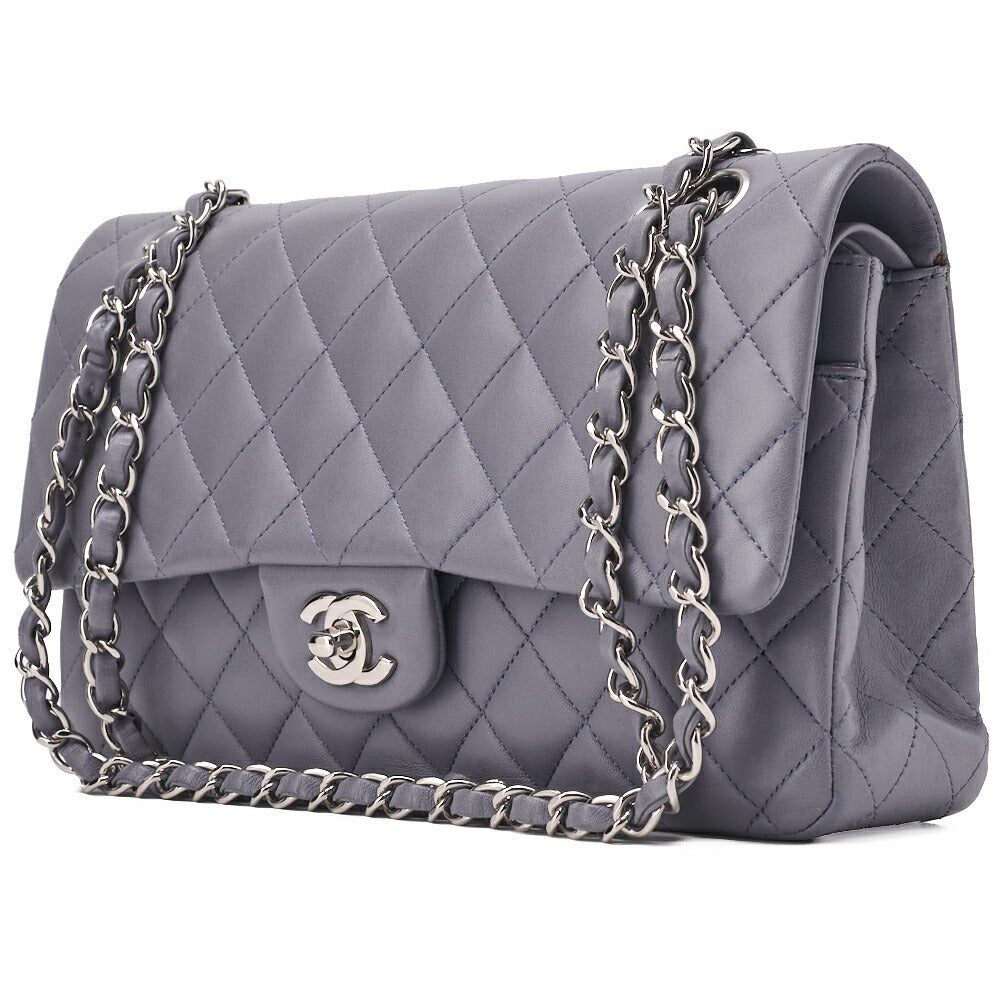 Pre-Owned Shoulder Bag Matlasse Double Flap 25cm Chain Shoulder Lambskin Purple Silver-Tone Hardware, Pre-Owned