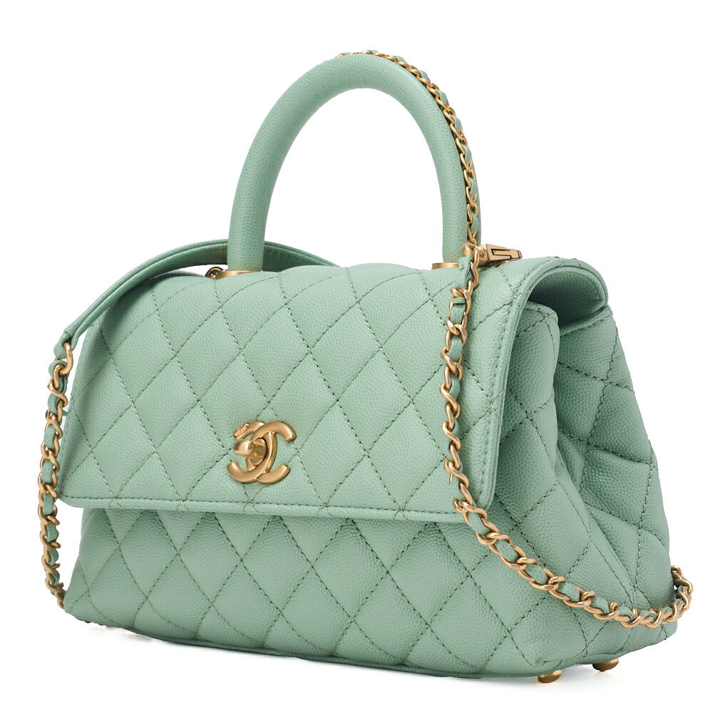 Pre-Owned Shoulder Bag Handbag Matlasse Coco Handle 2WAY Caviar Skin Green Gold-Tone Hardware, Pre-Owned