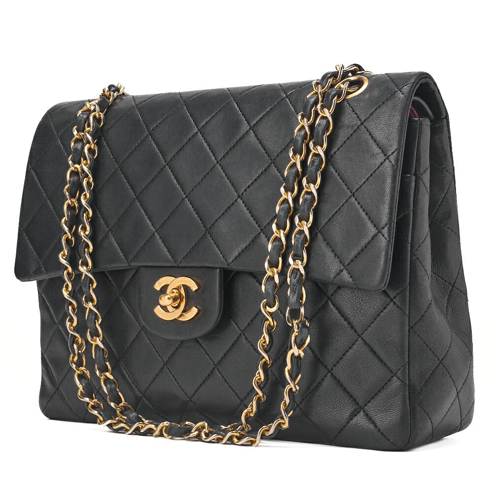 Pre-Owned Matlassse Double Flap Chain Shoulder Bag Lambskin Black Gold-Tone Hardware, Pre-Owned