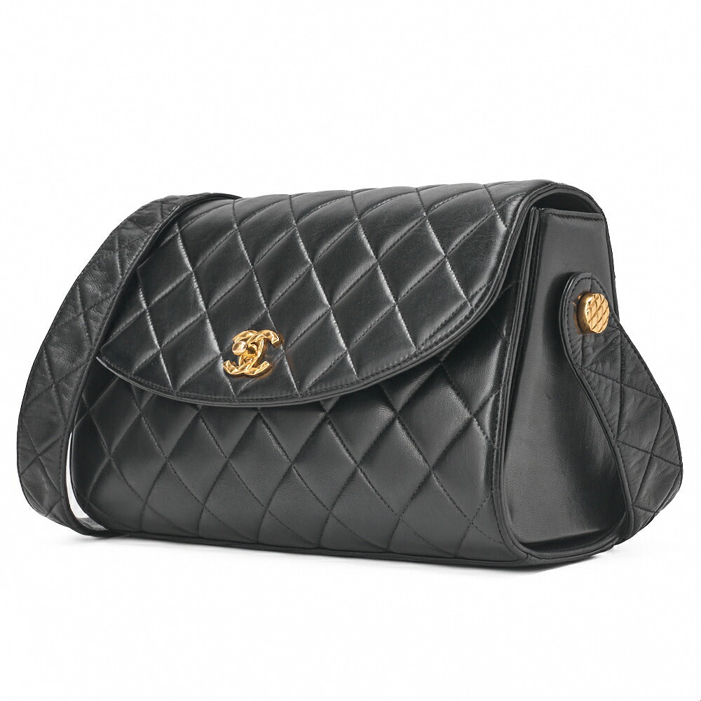 Pre-Owned One Shoulder Bag Coco Mark Round Flap Lambskin Black Gold-Tone Hardware, Pre-Owned]