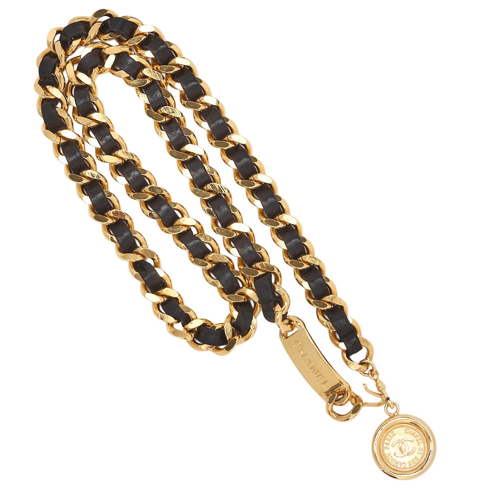 Pre-Owned Cocomark Chain Belt GP Leather Black Gold-Tone Hardware, Pre-Owned