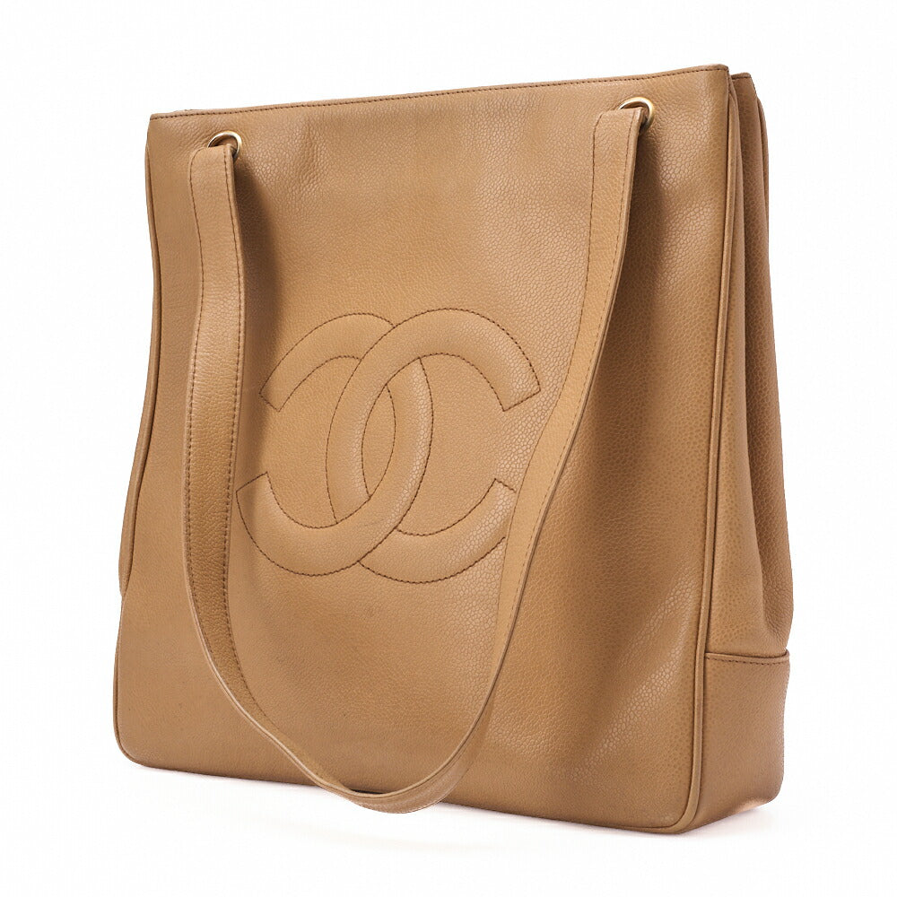 Pre-Owned Big Coco Mark Tote Bag Caviar Skin Beige Gold-Tone Hardware, Pre-Owned