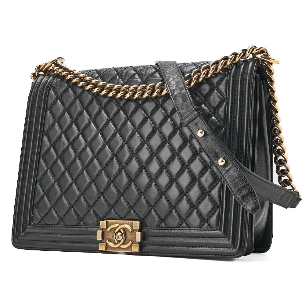 Pre-Owned Handbag Boston Bag Calfskin Matelasse Braided 2-Way White & Black Silver-Tone Hardware, Pre-Owned