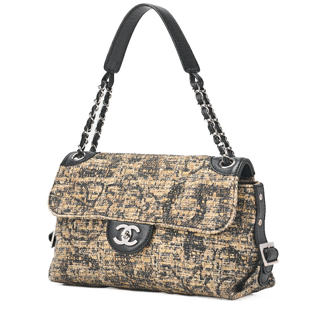 Pre-Owned One Shoulder Bag Turnlock Tweed Pattern Canvas Bicolor Silver-Tone Hardware, Pre-Owned