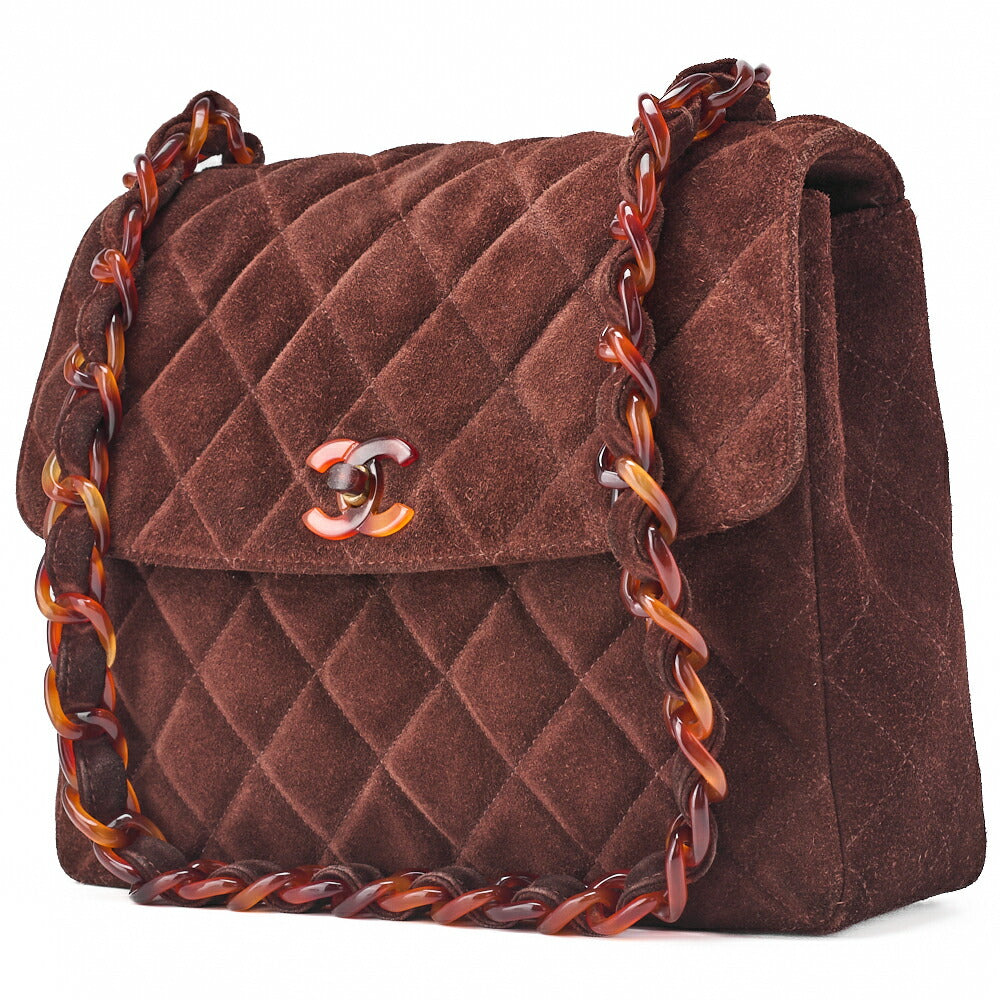 Pre-Owned Shoulder Bag Matrasse Suede Tortoiseshell Plastic Chain Shoulder Brown Gold-Tone Hardware, Pre-Owned