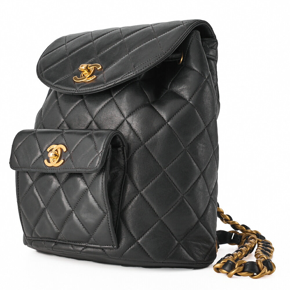 Pre-Owned Matlasse Outside Flap Turnlock Chain Backpack Lambskin Black Gold-Tone Hardware, Pre-Owned