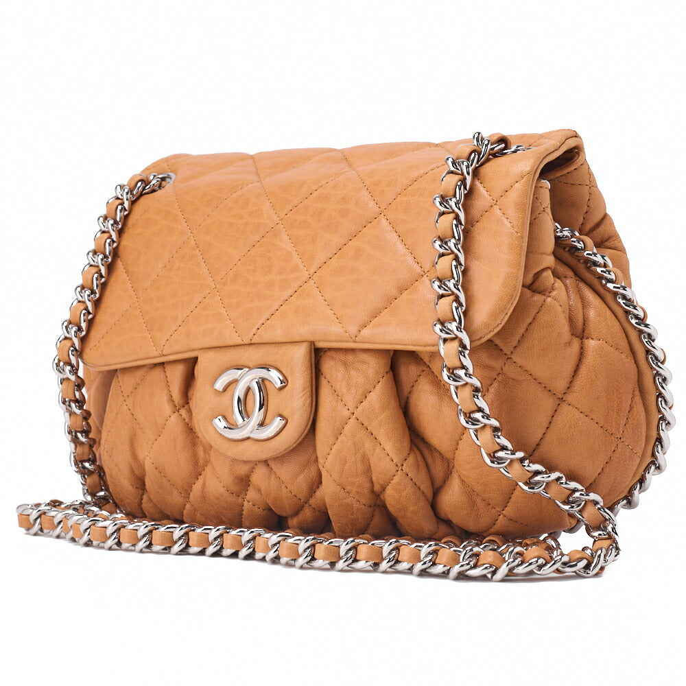 Pre-Owned Matlasse Luxury Chain Shoulder Bag Lambskin Beige Silver-Tone Hardware, Pre-Owned