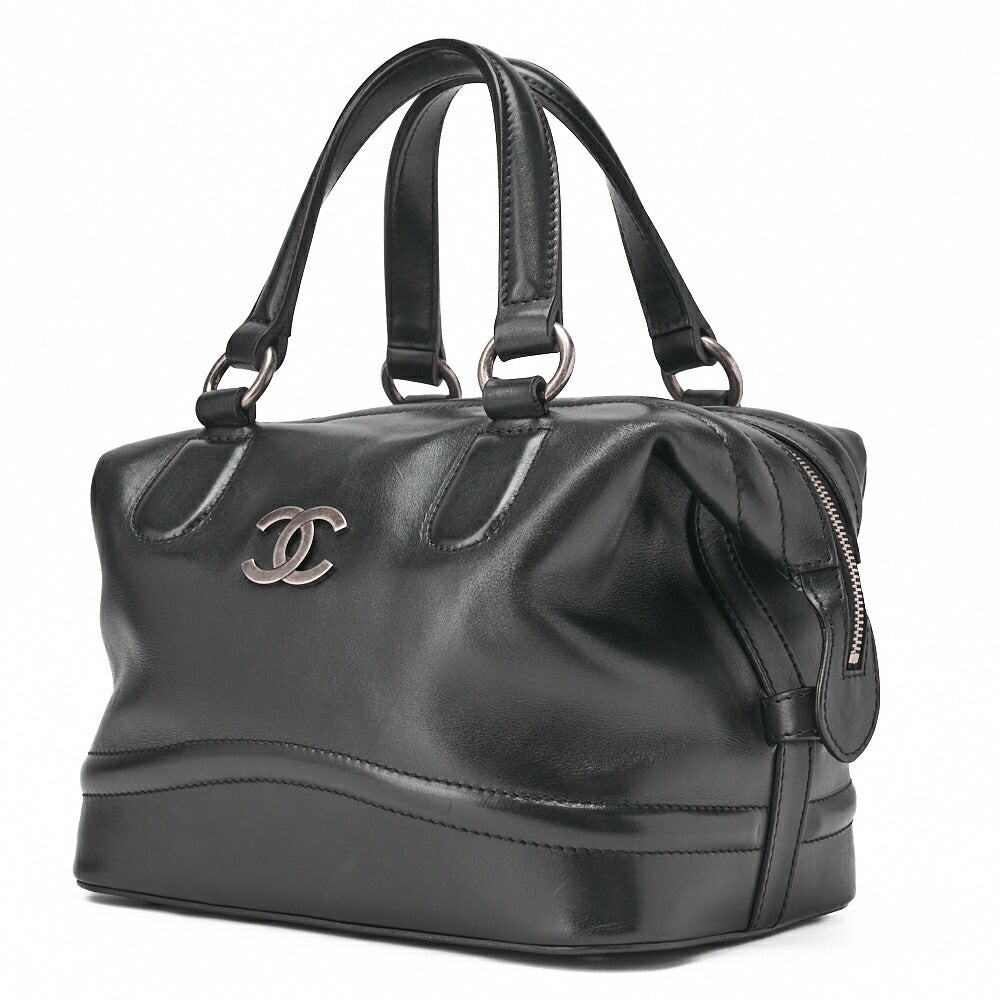 Pre-Owned Handbag Mini Boston Bag Calfskin Matelassé Coco Mark Black Silver-Tone Hardware, Pre-Owned