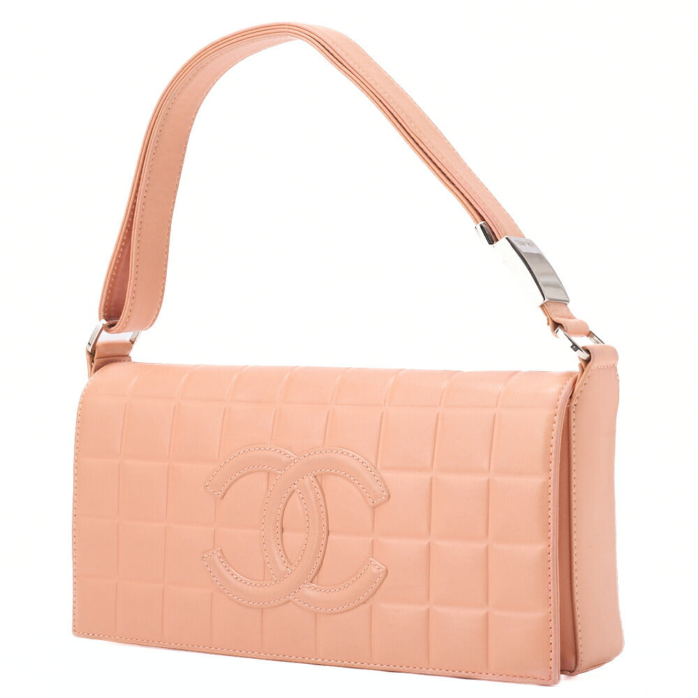 Pre-Owned One Shoulder Bag Chocolate Bar Coco Mark Lambskin Salmon Pink Silver-Tone Hardware, Pre-Owned