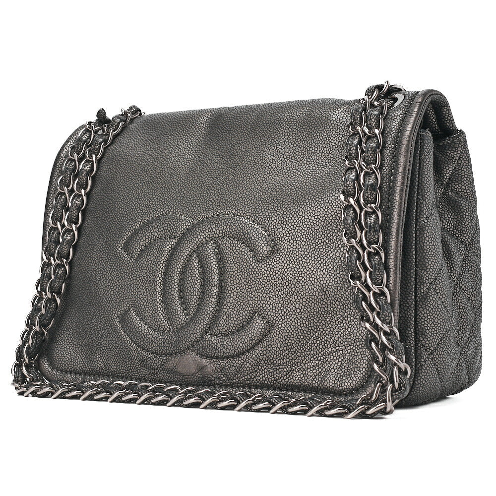 Pre-Owned Matelassé Coco Mark Chain Shoulder Soft Caviar Skin Silver-Tone Hardware, Pre-Owned