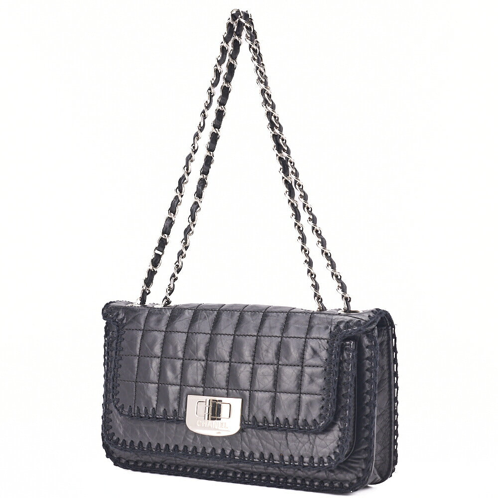 Pre-Owned Shoulder Bag Chocolate Bar Turnlock Vintage Calf Black Silver-Tone Hardware, Pre-Owned