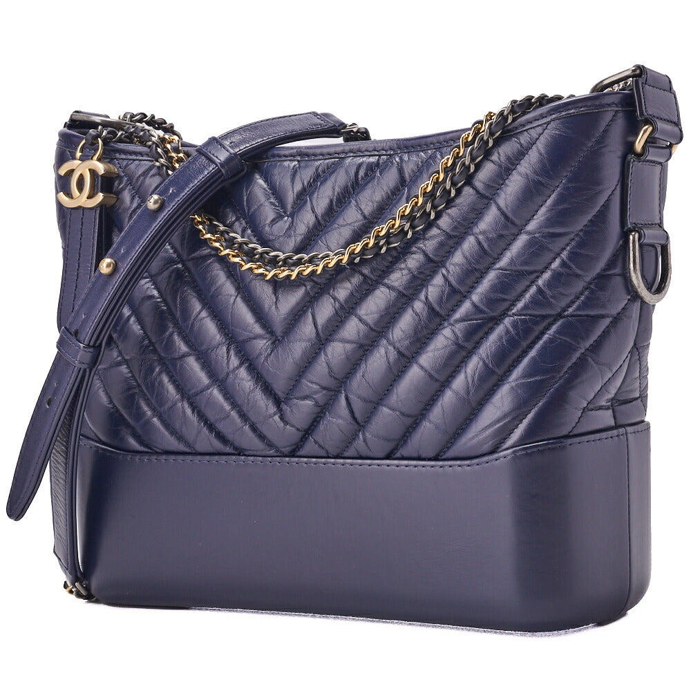 Pre-Owned Chain Shoulder Bag Matelassé Gabrielle de Navy Silver Gold-Tone Hardware, Pre-Owned