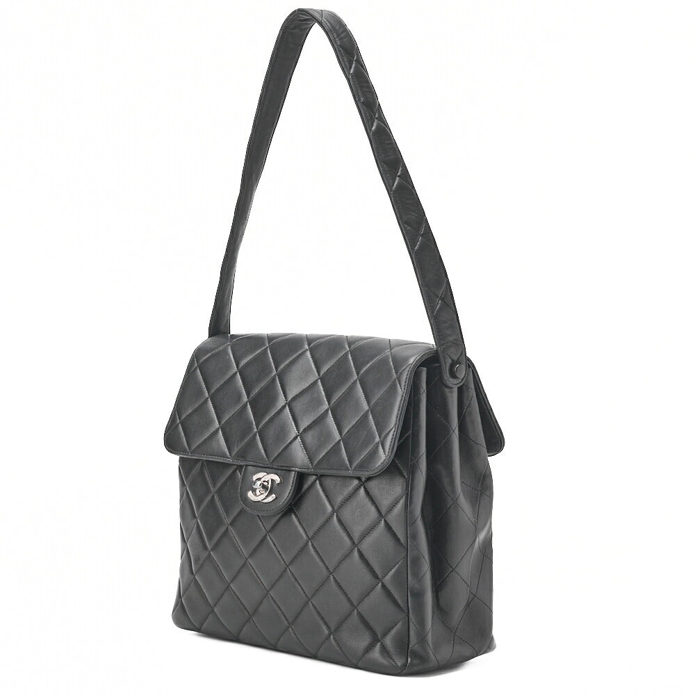 Pre-Owned Matelassé Double Face One Shoulder Bag Lambskin Black Silver-Tone Hardware, Pre-Owned
