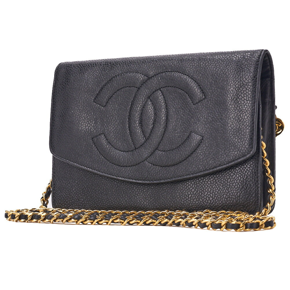 Pre-Owned Shoulder Bag Chain Wallet Caviar Skin Black Silver-Tone Hardware, Pre-Owned