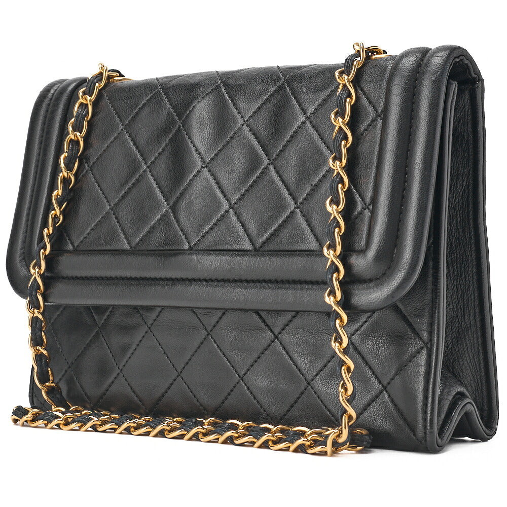 Pre-Owned Chain Shoulder Bag Matelassé Coco Mark Fringe Lambskin Black Gold-Tone Hardware, Pre-Owned