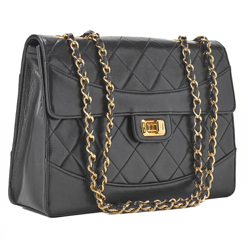 Pre-Owned Chain Shoulder Bag Matelassé 2.55 Turnlock Black Lambskin Gold-Tone Hardware, Pre-Owned