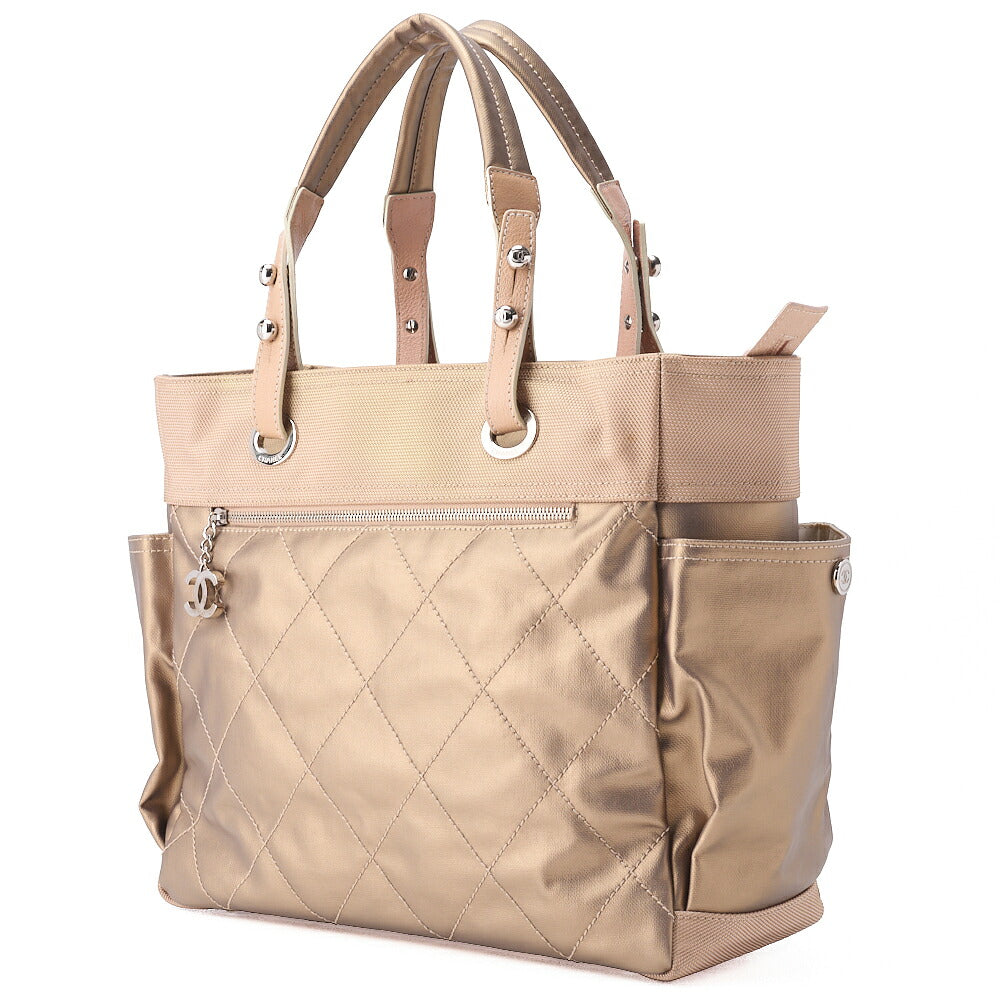 Pre-Owned Handbag Boston Bag Paris Biarritz Coated Canvas Coco Charm Black Silver-Tone Hardware, Pre-Owned