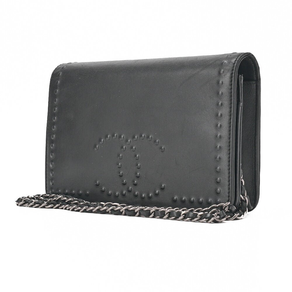 Pre-Owned Cocomark Chain Wallet Caviar Skin Gold-Tone Hardware, Pre-Owned