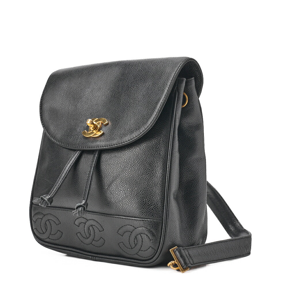 Pre-Owned Shoulder Bag Backpack Lambskin Triple Coco Turnlock Black Gold-Tone Hardware, Pre-Owned