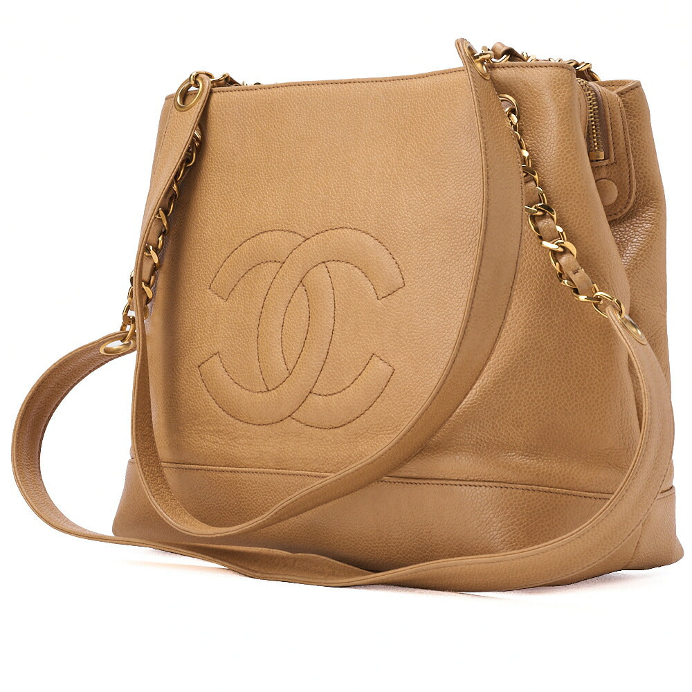 Pre-Owned Shoulder Bag Coco Mark Ball Charm Caviar Skin Black Gold-Tone Hardware, Pre-Owned