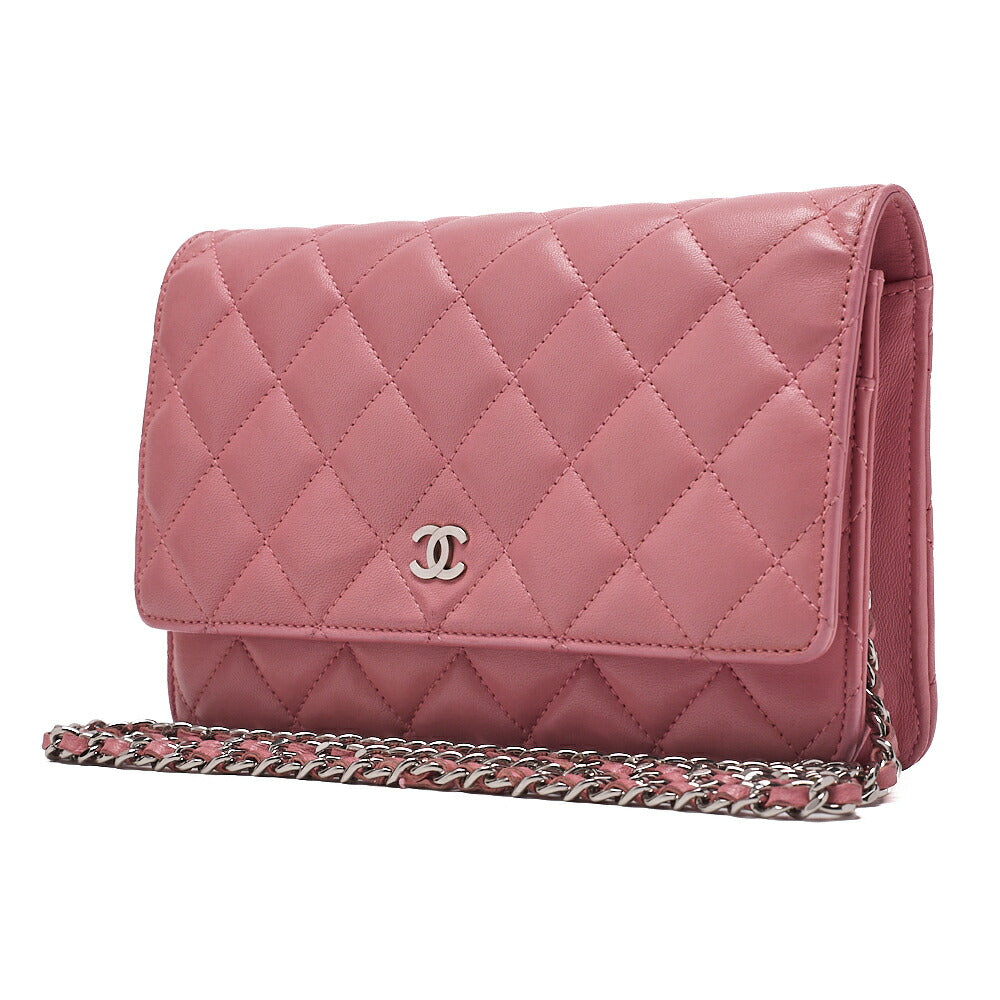 Pre-Owned Shoulder Bag Chain Wallet Lambskin Pink Gold-Tone Hardware, Pre-Owned