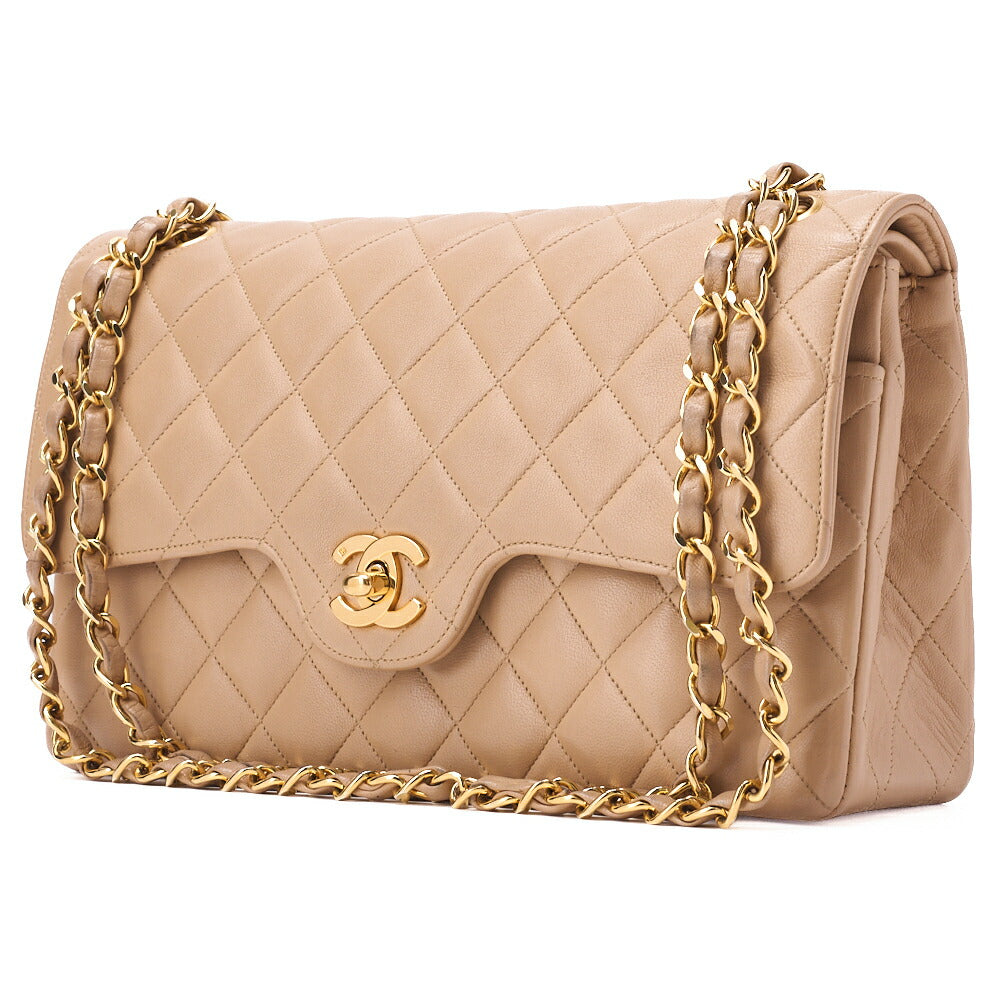 Pre-Owned Shoulder Bag Matelassé Double Flap 25cm Chain Shoulder Lambskin Black Gold-Tone Hardware, Pre-Owned
