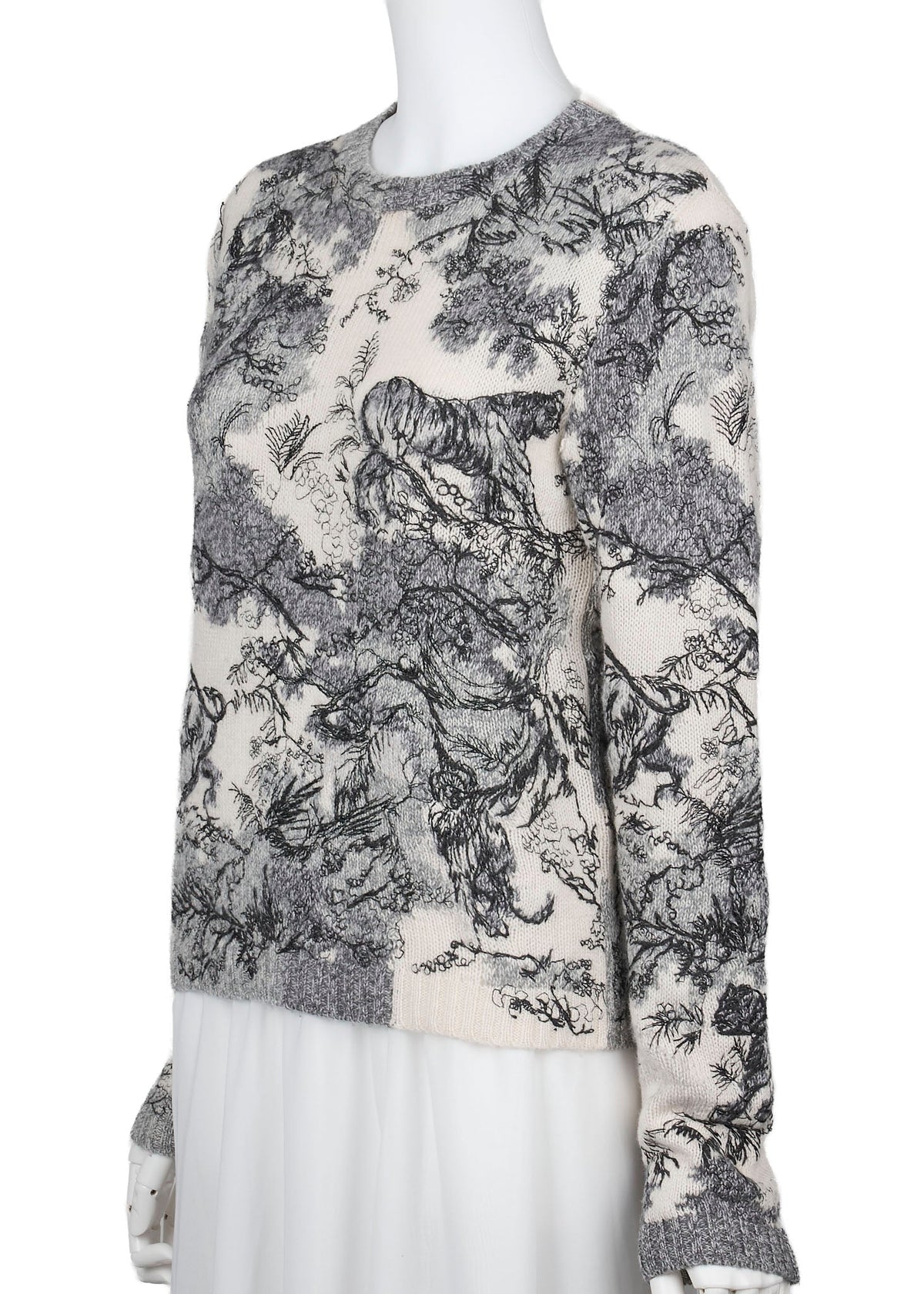 Pre-Owned All-Over Cashmere Sweater 36 White x Black Knit Top Long Sleeve Cut & Sew Branded Pre-Owned
