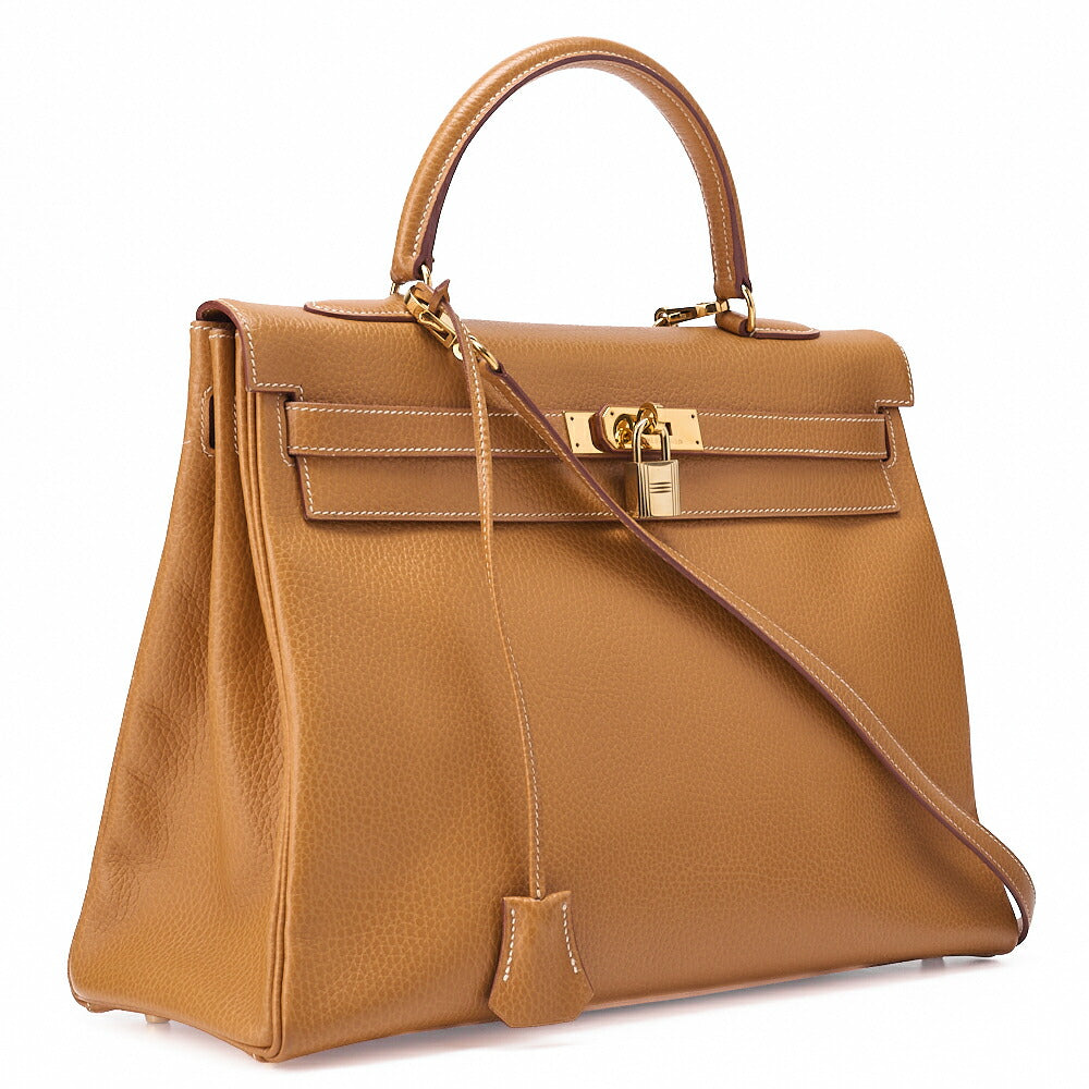 Pre-Owned Kelly 35 Handbag Inseam Ardennes Natural Gold-Tone Hardware, Pre-Owned
