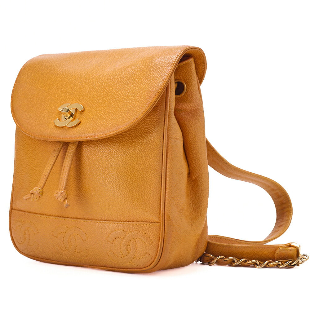 Pre-Owned Backpack Caviar Skin Triple Coco Turnlock Yellow Gold-Tone Hardware, Pre-Owned