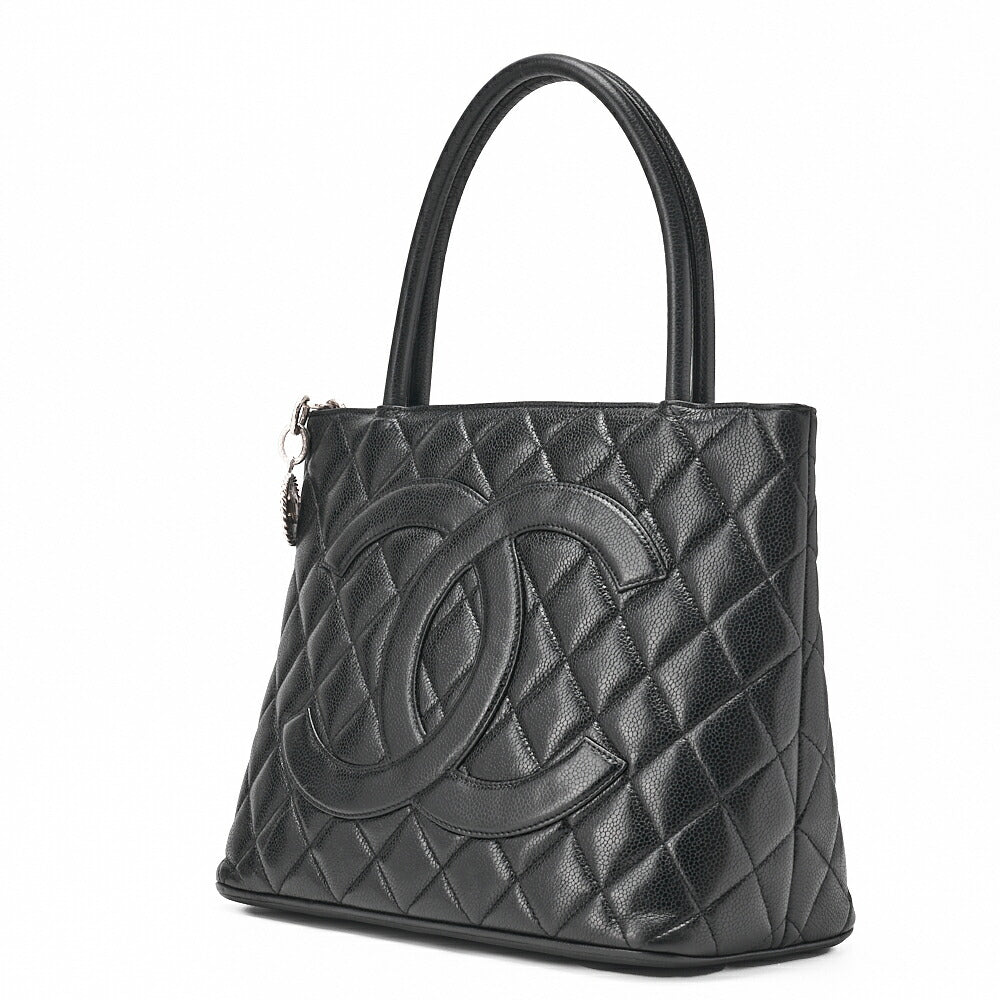 Pre-Owned Matelassé Reprint Tote Caviar Skin Black Silver-Tone Hardware, Pre-Owned
