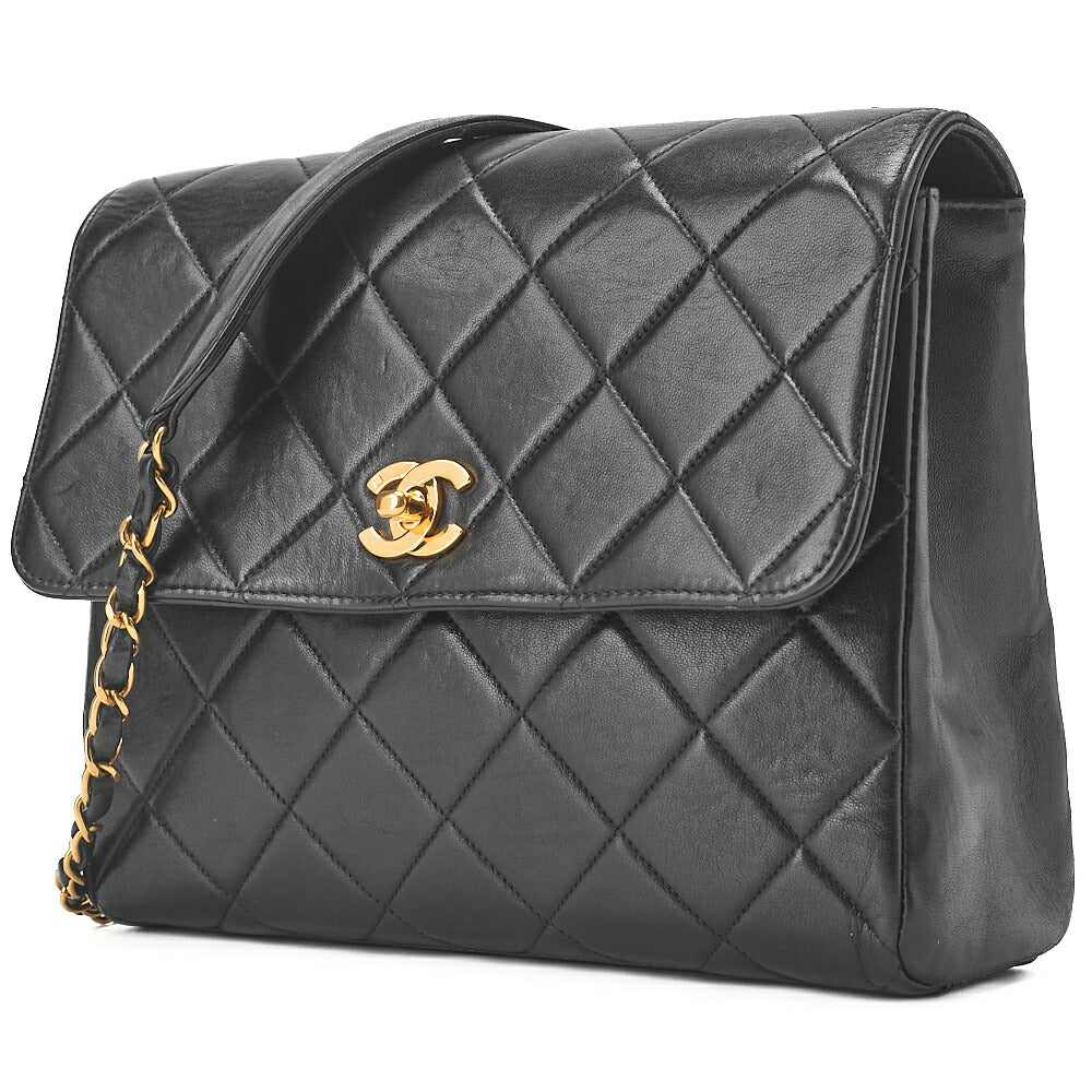 Pre-Owned Chain Shoulder Bag Matelassé Turnlock Square Lambskin Black Gold-Tone Hardware, Pre-Owned