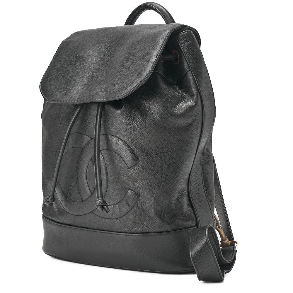 Pre-Owned One Shoulder Backpack Caviar Skin Big Coco Mark Black Gold-Tone Hardware, Pre-Owned