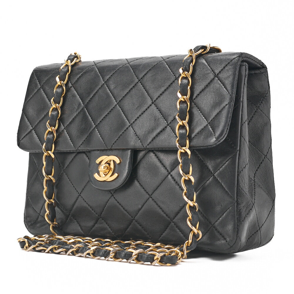 Pre-Owned Chain Shoulder Bag Mini Matelassé 20cm Lambskin Black Single Flap Turnlock Gold-Tone Hardware, Pre-Owned