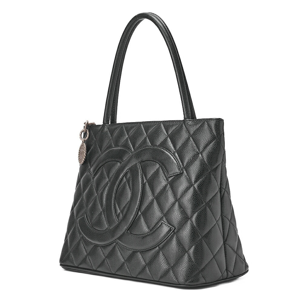 Pre-Owned Matelassé Reprint Tote Caviar Skin Black Silver-Tone Hardware, Pre-Owned