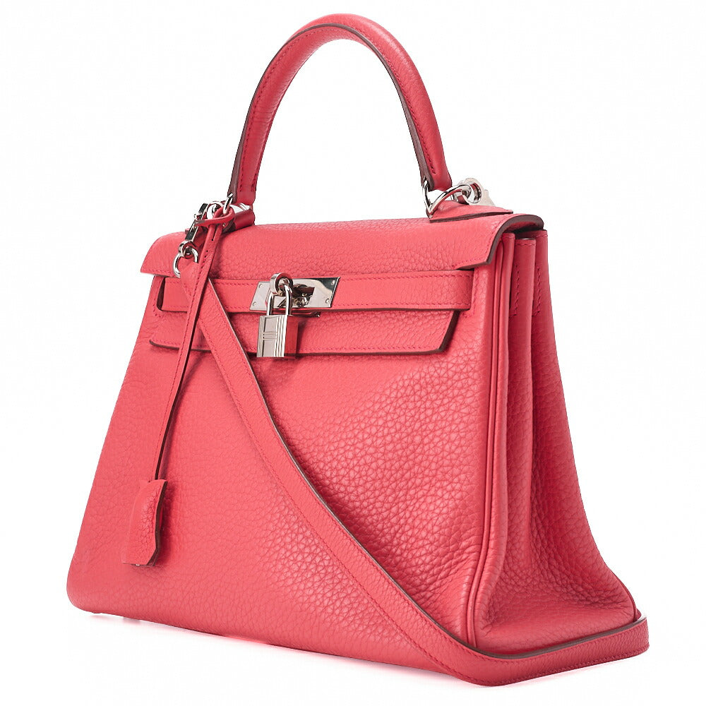 Pre-Owned Kelly 28 Handbag Inseam Trion Clemence Bougainvillea Silver-Tone Hardware, Pre-Owned]
