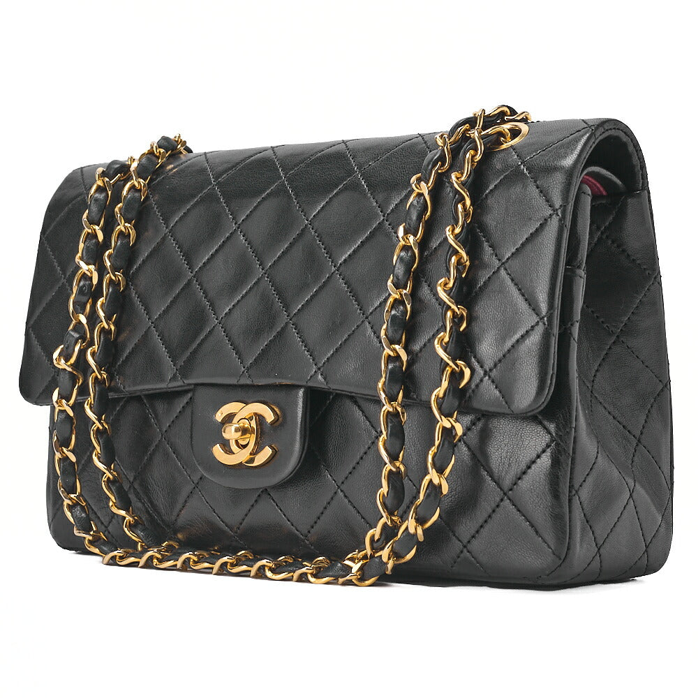 Pre-Owned Matelassé Double Flap 25cm Chain Shoulder Lambskin Black Gold-Tone Hardware, Pre-Owned