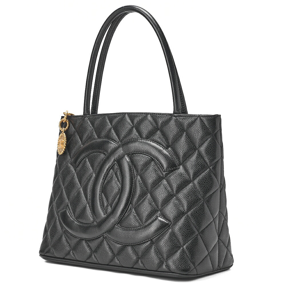 Pre-Owned Matelassé Reprint Tote Caviar Skin Black Gold-Tone Hardware, Pre-Owned