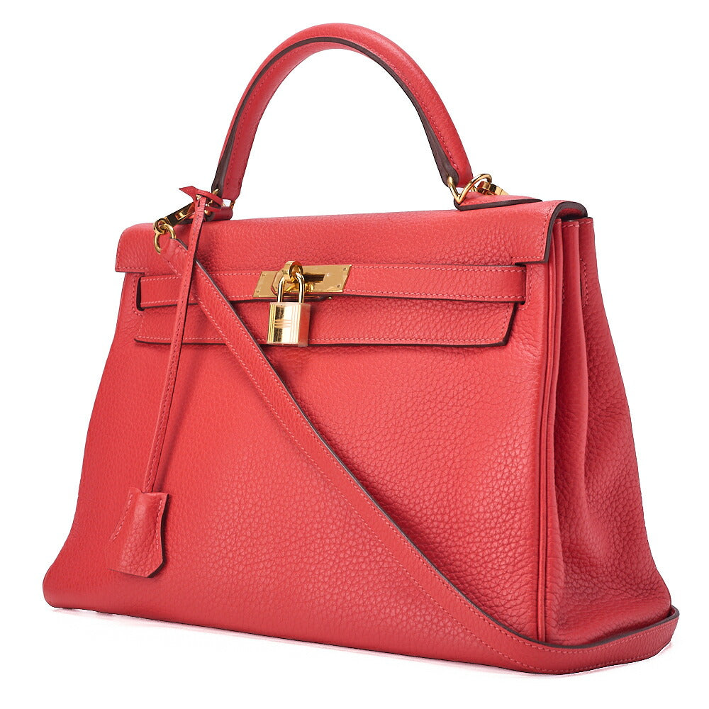 Pre-Owned Kelly 32 Handbag Inseam Tryon Clemence Rouge Viff Gold-Tone Hardware, Pre-Owned