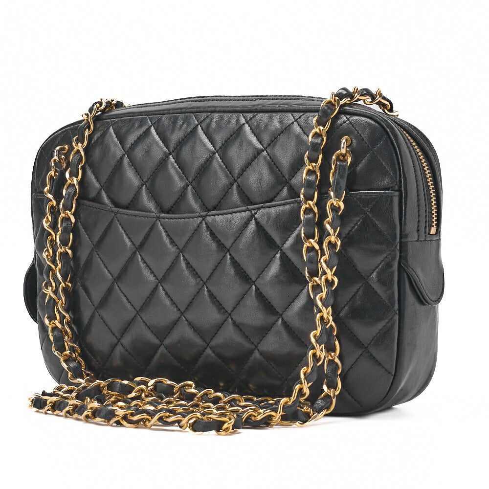Pre-Owned Chain Shoulder Matelassé with Pull Charm Lambskin Black Gold-Tone Hardware, Pre-Owned