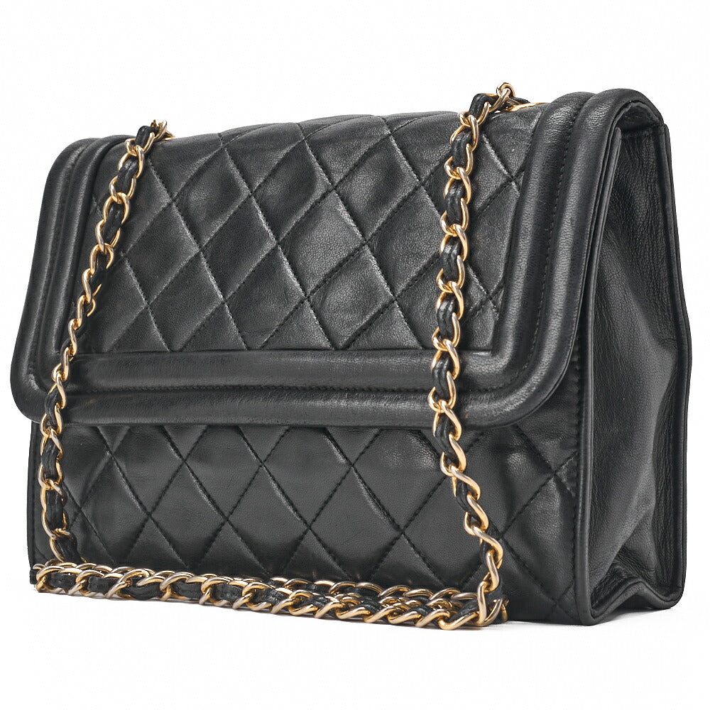 Pre-Owned Chain Shoulder Bag Matelassé Coco Mark Fringe Lambskin Black Gold-Tone Hardware, Pre-Owned