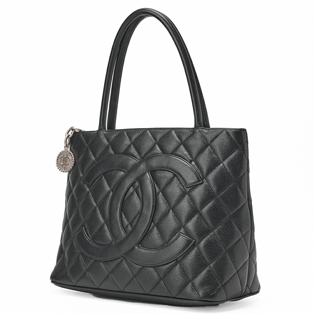 Pre-Owned Matelassé Reprint Tote Caviar Skin Black Silver-Tone Hardware, Pre-Owned