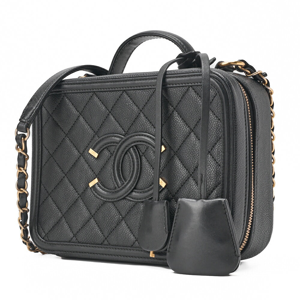 Pre-Owned Shoulder Bag Cocomark CC Filigree 2-Way Handbag Caviar Skin Black Gold-Tone Hardware, Pre-Owned