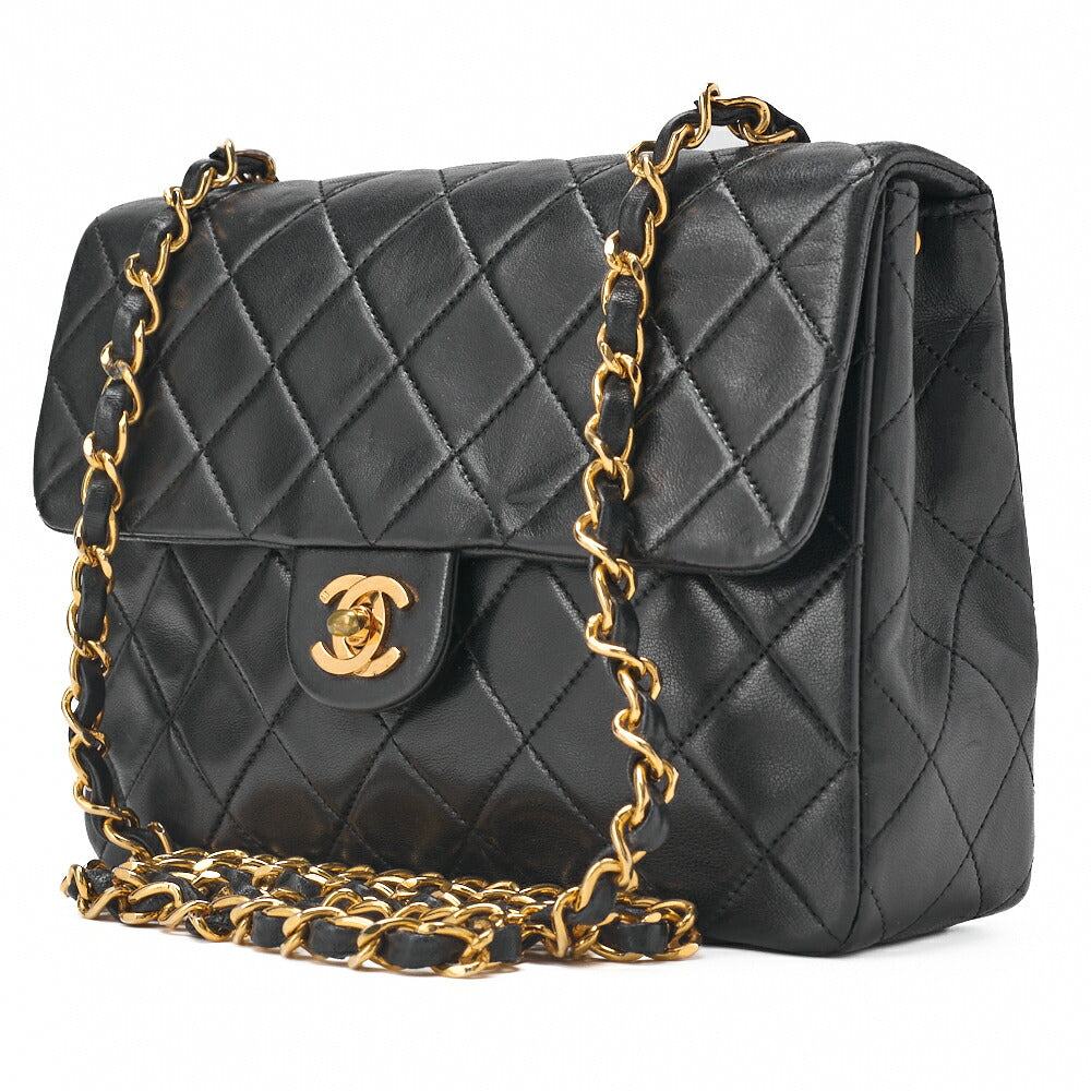 Pre-Owned Chain Shoulder Bag Mini Matelassé 20cm Lambskin Black Single Flap Turnlock Gold-Tone Hardware, Pre-Owned