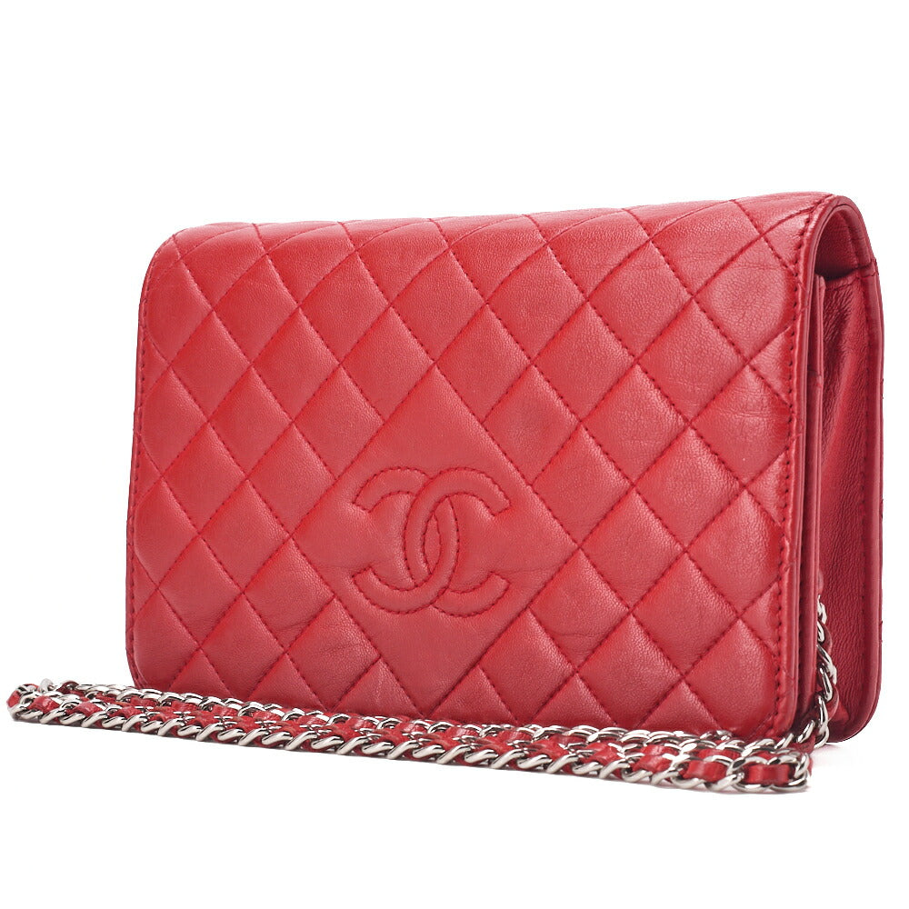 Pre-Owned Chain Shoulder Bag Matelassé Cocomark Chain Wallet Red Silver-Tone Hardware, Pre-Owned