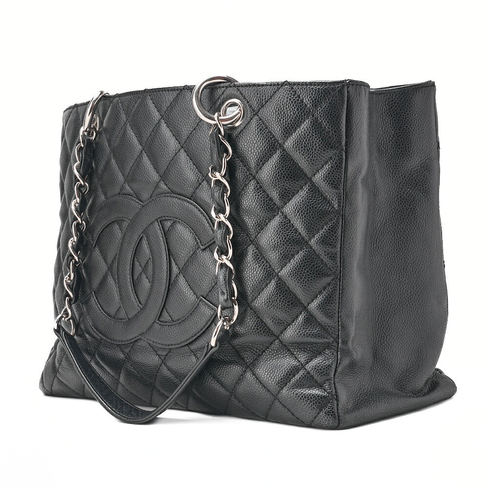 Pre-Owned Shoulder Bag Matelassé GST Chain Tote Caviskin Black Silver-Tone Hardware, Pre-Owned